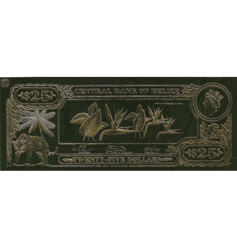 Belice 25 Dólares 1984 (Laminados en oro) Serial 4 dígitos